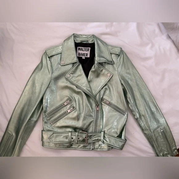 Walter Baker Allison Metallic Leather Moto Jacket -Lambskin - Size S NEW - Picture 12 of 17